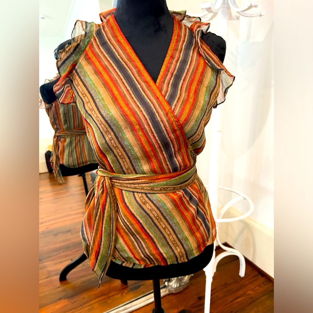 RALPH LAUREN Southwestern
Stripe Crinkle Ruffle Wrap
Sleeveless